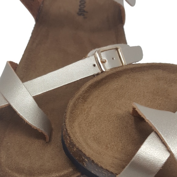 Gold Faux Leather Toe Wrap Birk Buckle Sandals - Picture 4 of 5